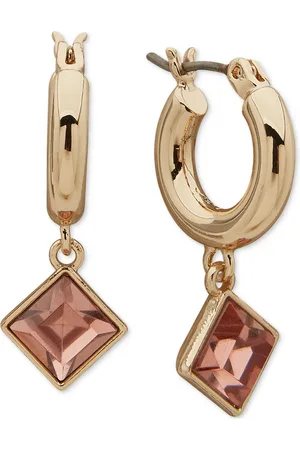 Karl Lagerfeld Gold-Tone Stone Dangling Huggie Hoop Earrings, 0.3" - Orange/Gold