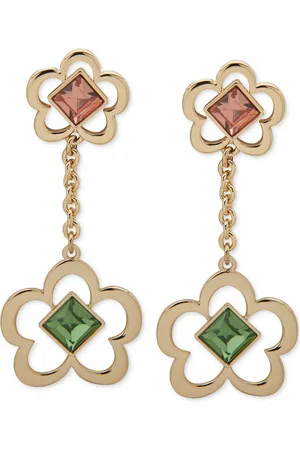 Karl Lagerfeld Gold-Tone Colored Stone & Flower Openwork Drop Earrings