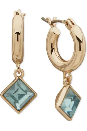 Karl Lagerfeld Gold-Tone Stone Dangling Huggie Hoop Earrings, 0.3" - Blue/Gold