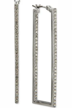 Karl Lagerfeld Crystal Rectangular Medium Hoop Earrings, 1.81"