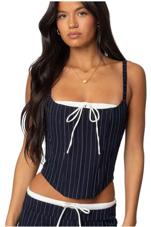 Edikted Womens Pinstripe Peekaboo Drawstring Corset