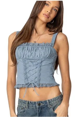 Edikted Womens Juliet Ruched Lace Up Corset