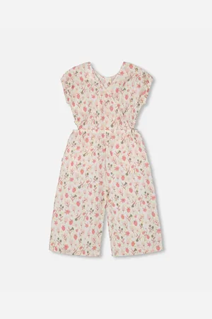 Deux par Deux Big Girls Printed Seersucker Jumpsuit With Cut Outs