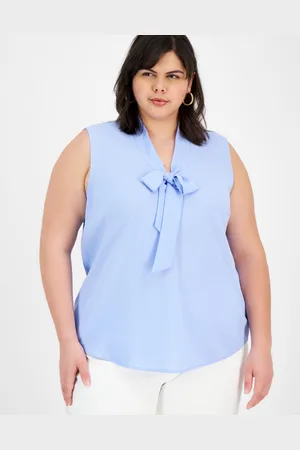 Kasper Plus Size Sleeveless Tie-Neck Blouse