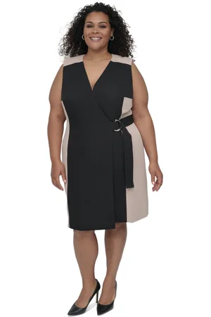 DKNY Plus Size Colorblocked Wrap Dress - Black/Neutral