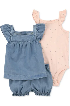 Carters Baby Girls Cotton Chambray Top, Shorts & Printed Bodysuit, 3 Piece Set