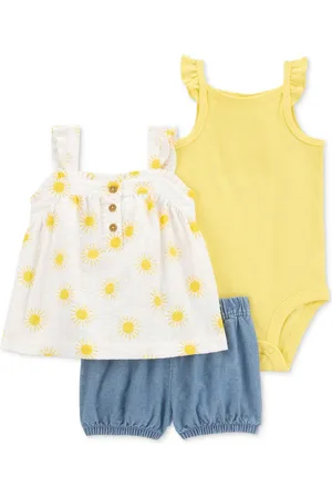 Carters Baby Girls Flutter-Strap Bodysuit, Seersucker Top & Shorts, 3 Piece Set