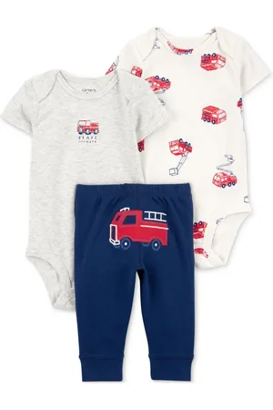 Carters Baby Boys Fire Truck Little Character Bodysuits & Pants, 3 Piece Set