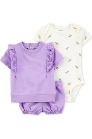 Carters Baby Girls Cotton Bodysuit, Flutter Top & Shorts, 3 Piece Set