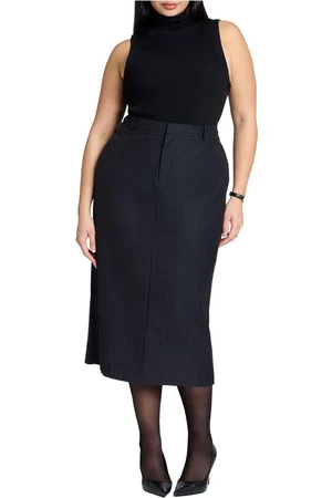 Eloquii Plus Size Pinstripe Column Midi Skirt