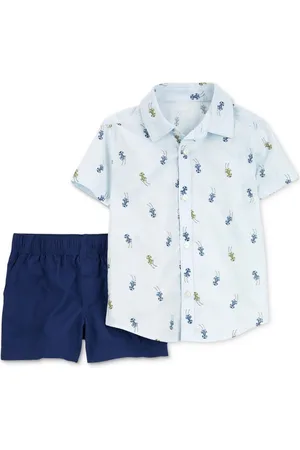 Carters Baby Boys Cotton Race Car-Print Button-Down Shirt & Shorts, 2 Piece Set