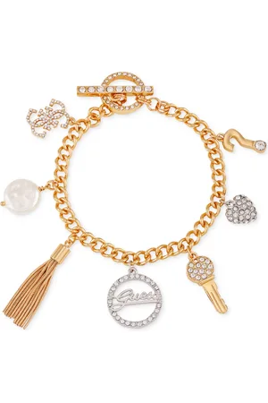 Guess Two-Tone Crystal Charm Toggle Bracelet