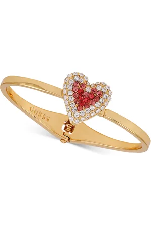 Guess Tone Crystal Heart Hinge Bangle Bracelet