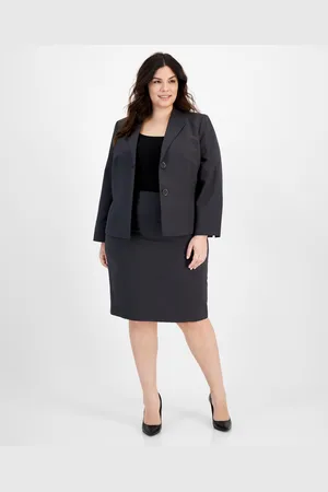 Le Suit Plus Size Crepe Collarless Jacket & Slim Pencil Skirt