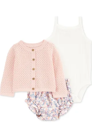 Carters Baby Girls 3-Pc. Cotton Cardigan, Bodysuit & Floral-Print Shorts Set