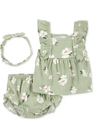 Carters Baby Girls Floral-Print Gauze Headband, Top & Shorts, 3 Piece Set