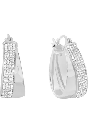 And Now This Clear Crystal Double Row Texture Hoop Earrings