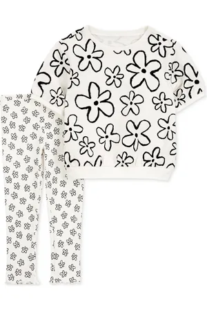 Carters Toddler Girls Cotton Floral Top & Pants, 2-Piece Set - White/Black