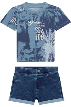 Guess Baby Boy 2-Piece All-Over Print Short Sleeve T-Shirt and Knit Denim Short