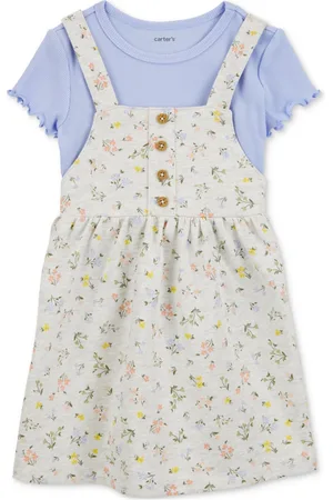 Carters Toddler Girls Cotton Top & Floral-Print Dress, 2-Piece Set - Purple/Gray