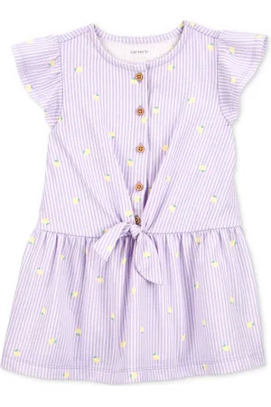 Carters Toddler Girls Lemon-Print Striped Button-Front Dress