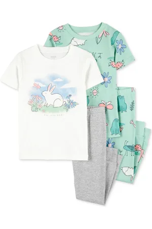 Carters Toddler Girls Bunny Cotton Pajamas, 4-Piece Set - White/Green