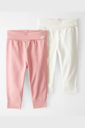 Carters Little Planet by Baby Girls 2-Pc. Organic Cotton Grow-With-Me Joggers Set - Sweet Cream, Pink