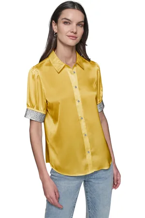 Karl Lagerfeld Petite Rhinestone-Trim Satin Short-Sleeve Shirt