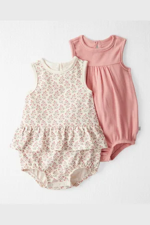 Carters Little Planet by Baby Girls 2-Pc. Organic Cotton Sunsuits Set - Floral/ Rose