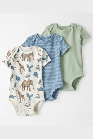 Carters Little Planet by Baby Boys Organic Cotton 3-Pc. Bodysuit Set - Solid/Safari Print