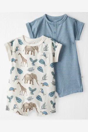 Carters Little Planet by Baby Boys 2-Pc. Organic Cotton Rompers Set - Stripes/Safari Print
