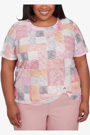 Alfred Dunner Plus Size Estate of Mind Textured Colorblock Crew Neck T-Shirt