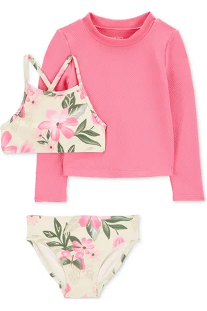 Carters Toddler Girls Floral-Print Rash Guard Swimsuit, 3 Piece Set