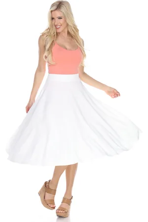 White Mark Flared Midi Skirt with Pockets