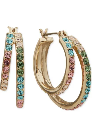 Karl Lagerfeld Gold-Tone Multicolor Stone Double Hoop Earrings, 0.9"