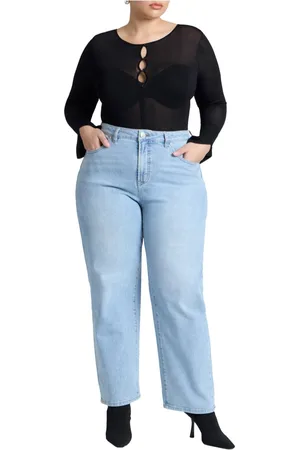 Eloquii Plus Size Embroidered Naomi Straight Leg Jean