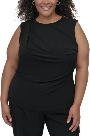 DKNY Plus Size Gathered Zip-Shoulder Sleeveless Blouse