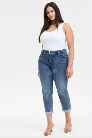 I.N.C. International Concepts Plus Size Slim Tech Rolled-Cuff Boyfriend Jeans, Created for Macy
