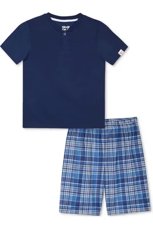 Max & Olivia Big Boys Solid Shirt & Plaid Shorts Pajama Set