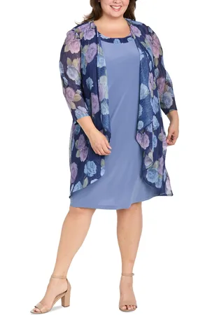 R & M Richards Plus Size Printed Mesh Jacket & Necklace Dress