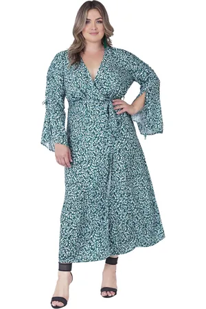 Standards & Practices Plus Size Ruched Long Sleeve Wrap Dress Maxi Length