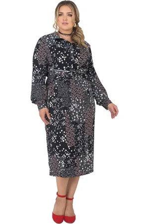 Standards & Practices Plus Size Long Sleeve Midi Shirt Dress Floral Print Tie-Front