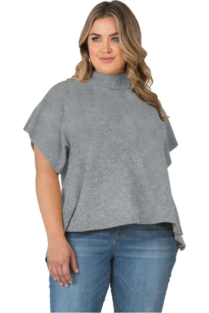 Standards & Practices Plus Size Split Open Back Short Sleeve Turtleneck Cashmere Sweater