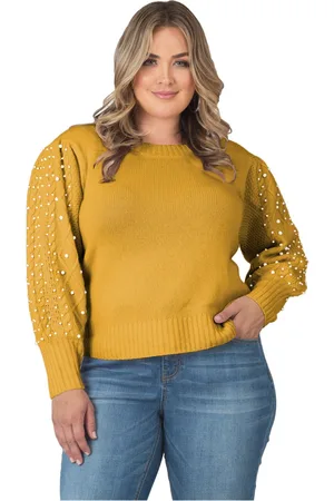 Standards & Practices Plus Size Pearl Cable Knit Crew Neck Cashmere Sweater