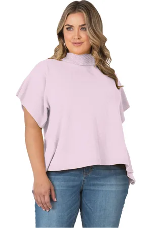 Standards & Practices Plus Size Split Open Back Short Sleeve Turtleneck Cashmere Sweater