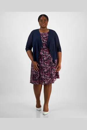 Connected Plus Size Open-Font Jacket & Printed Dress
