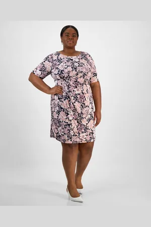 Connected Plus Size Floral-Print Gathered-Waist Dress