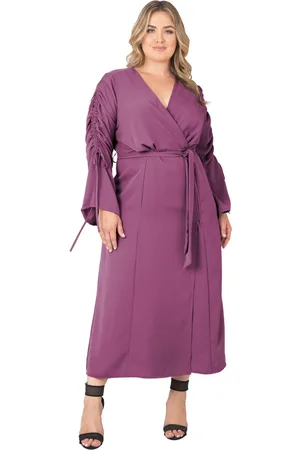 Standards & Practices Plus Size Ruched Long Sleeve Wrap Dress Maxi Length