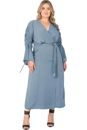 Standards & Practices Plus Size Ruched Long Sleeve Wrap Dress Maxi Length