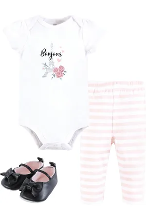 Hudson Baby Girls Hudson Cotton Bodysuit, Pant and Shoe Set,